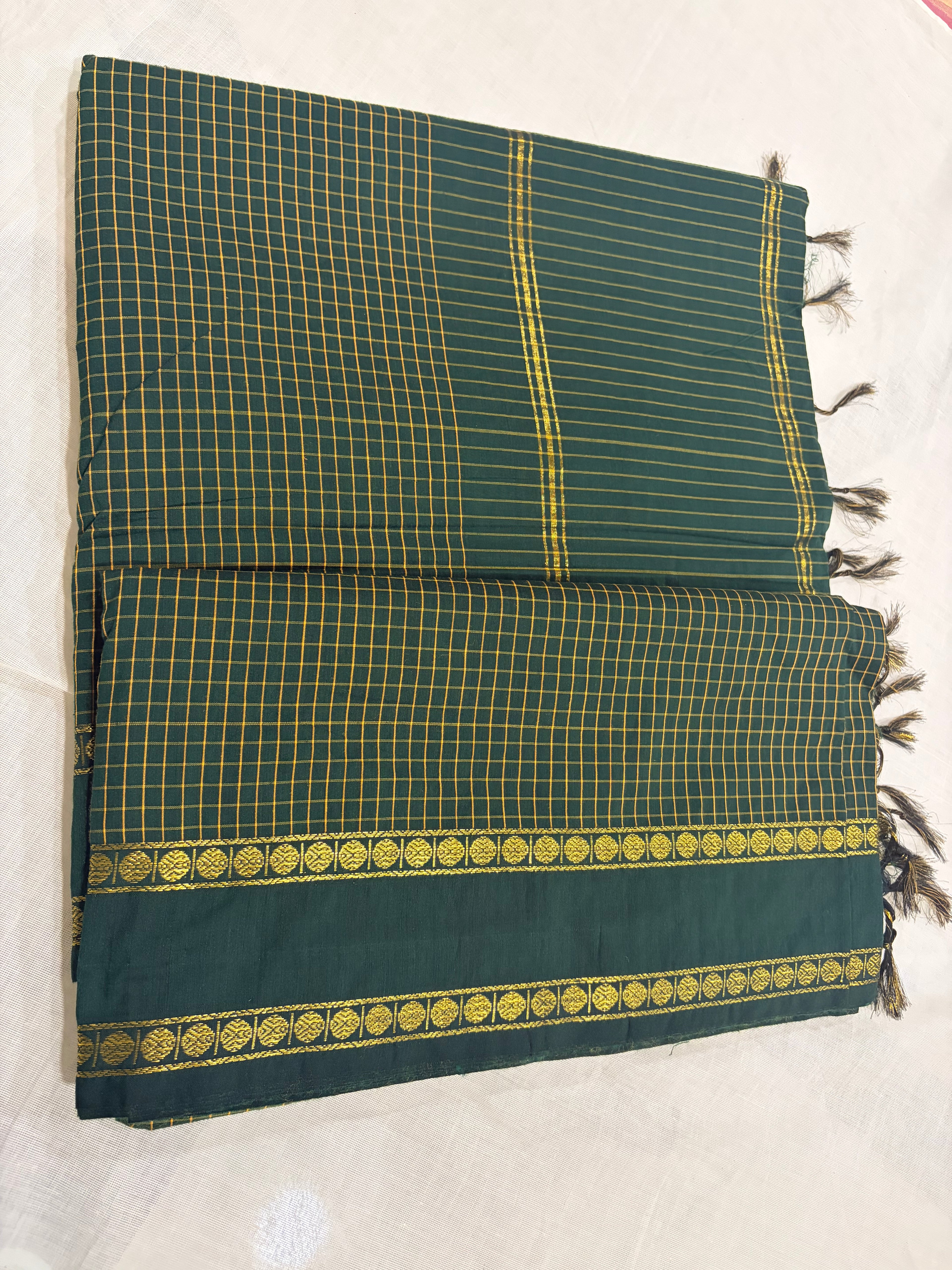 Arani checks Kalyani cotton -bottle green