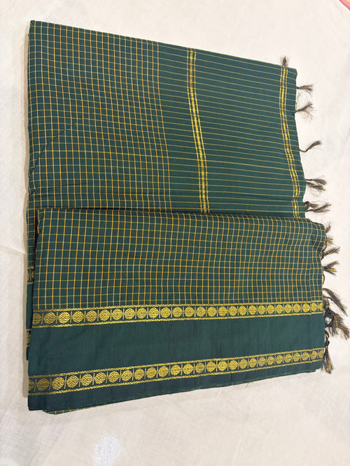 Arani checks Kalyani cotton -bottle green