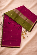 Maheshwari  Silk Cotton Elegance - Rani Pink with Leaf Green