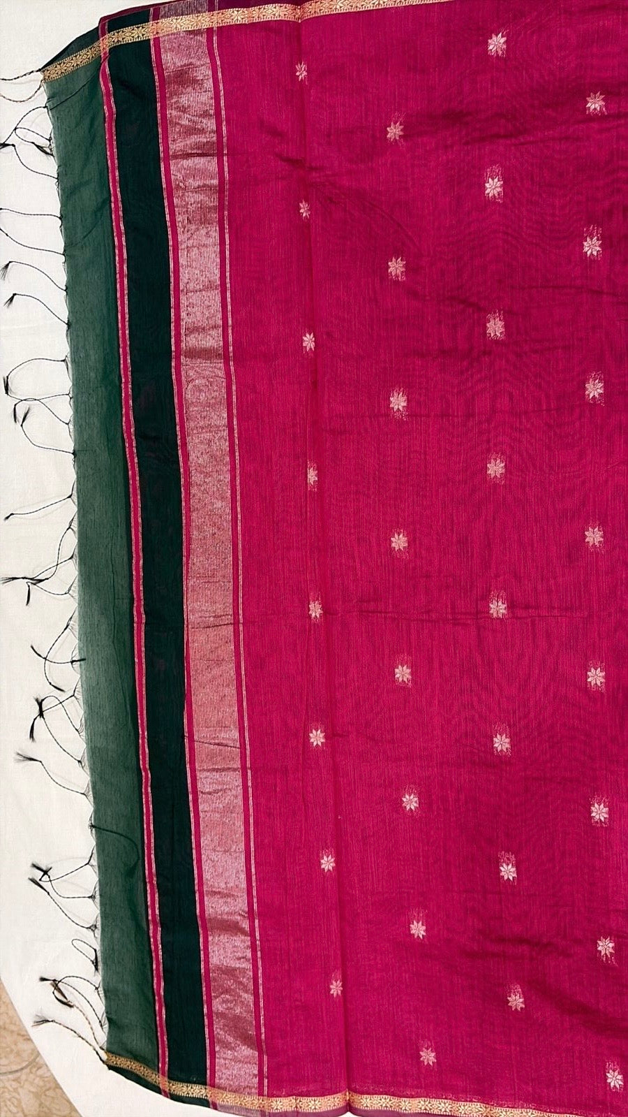 Maheshwari Silk Cotton Elegance - Bottle Green with Rani Pink