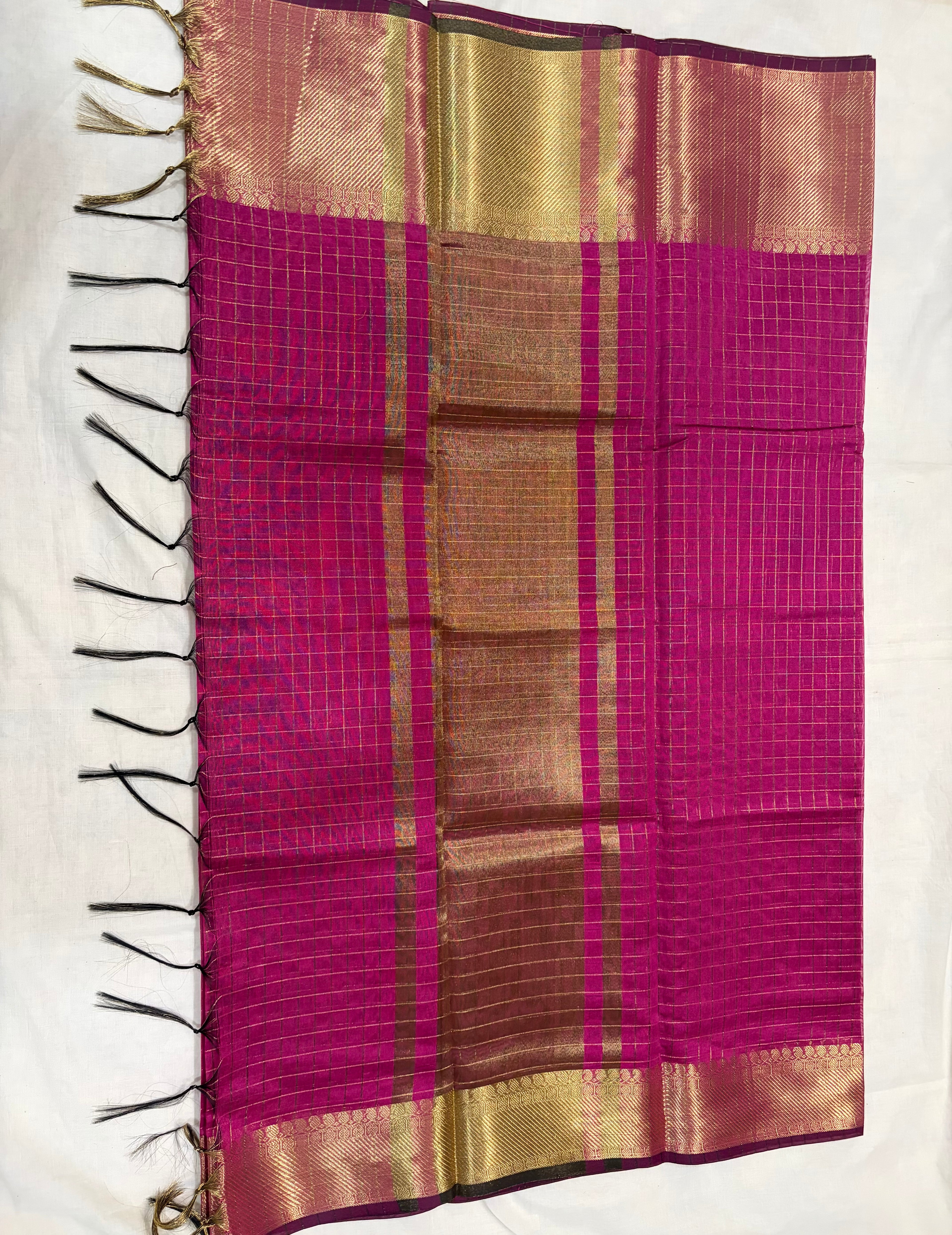 Semi Banarasi kattan silk -Rani Pink