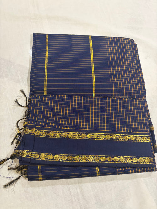 Arani checks Kalyani cotton -Navy  blue ✨