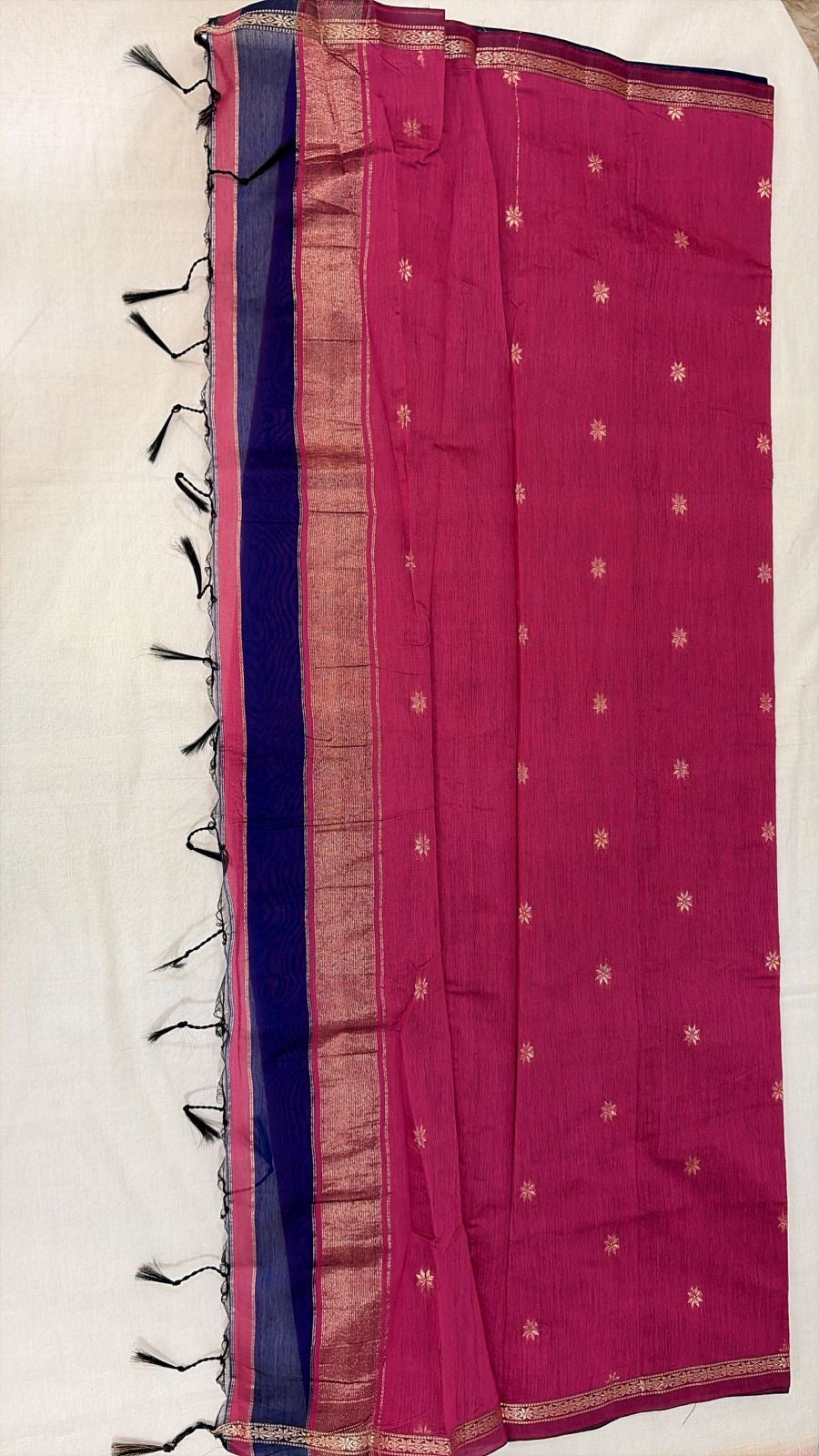 Maheshwari Silk Cotton Elegance - Royal blue with Pink