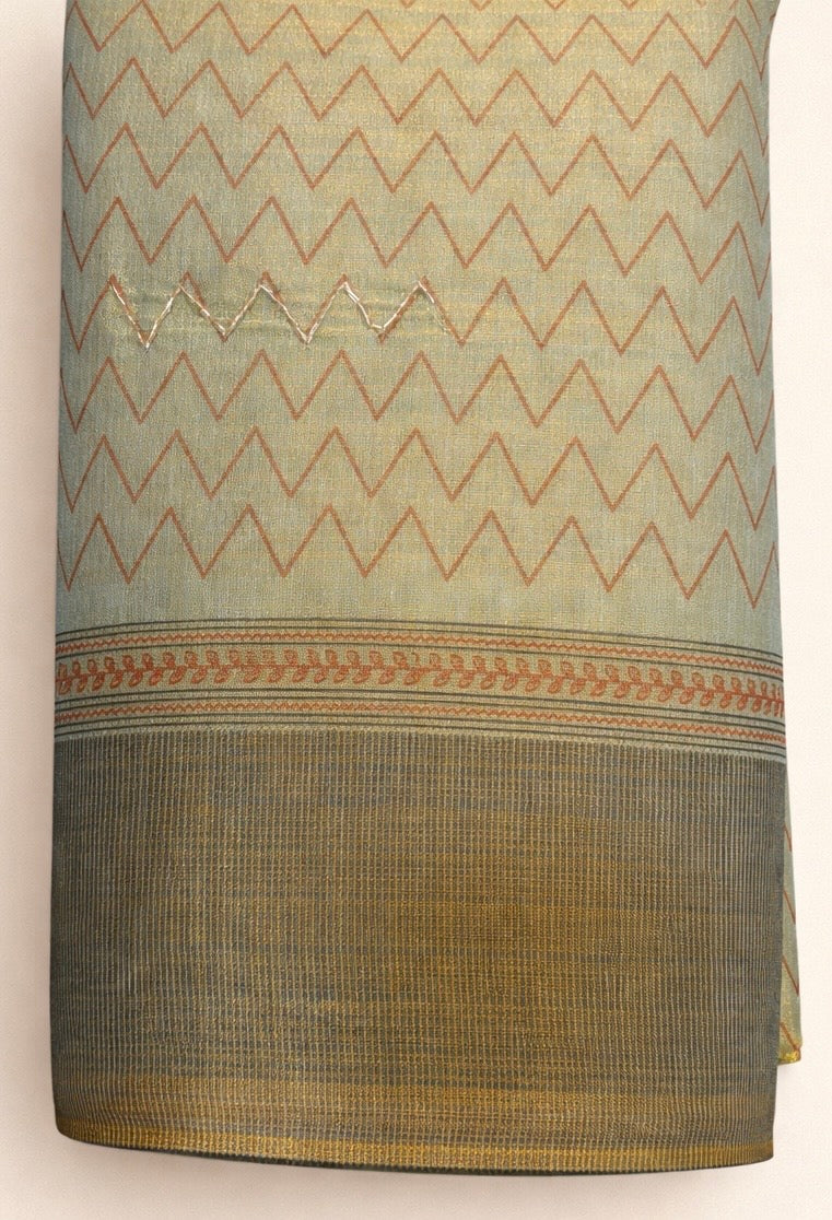 Soft handworked tissue cotton saree -green ✨