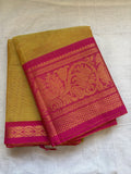 Kanchi cotton -light mustard with pink✨