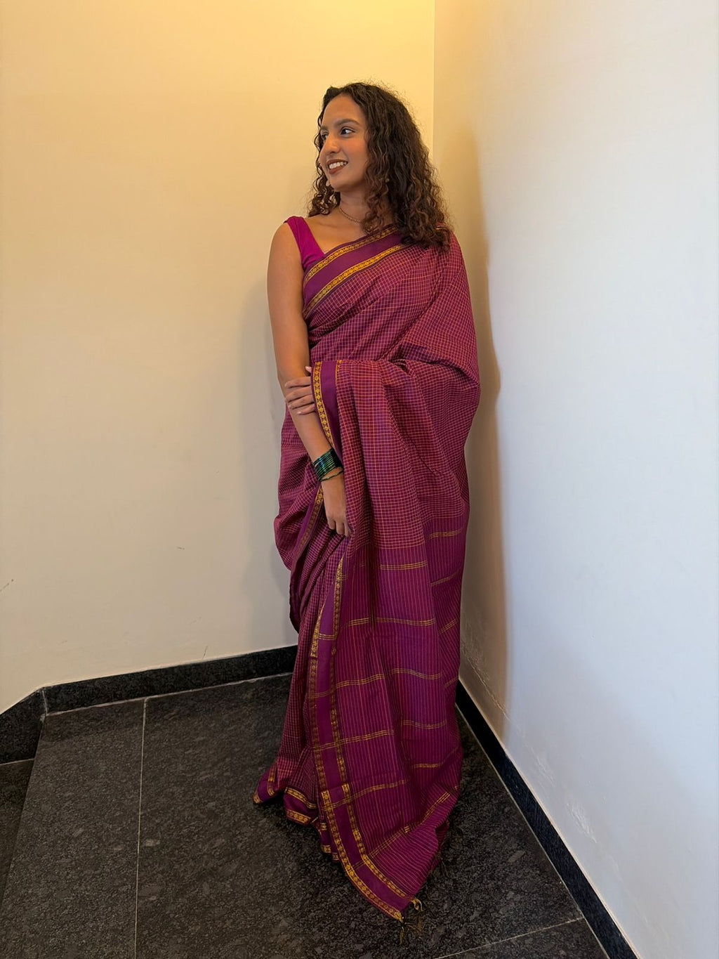Arani checks Kalyani cotton -  purple vadamalli