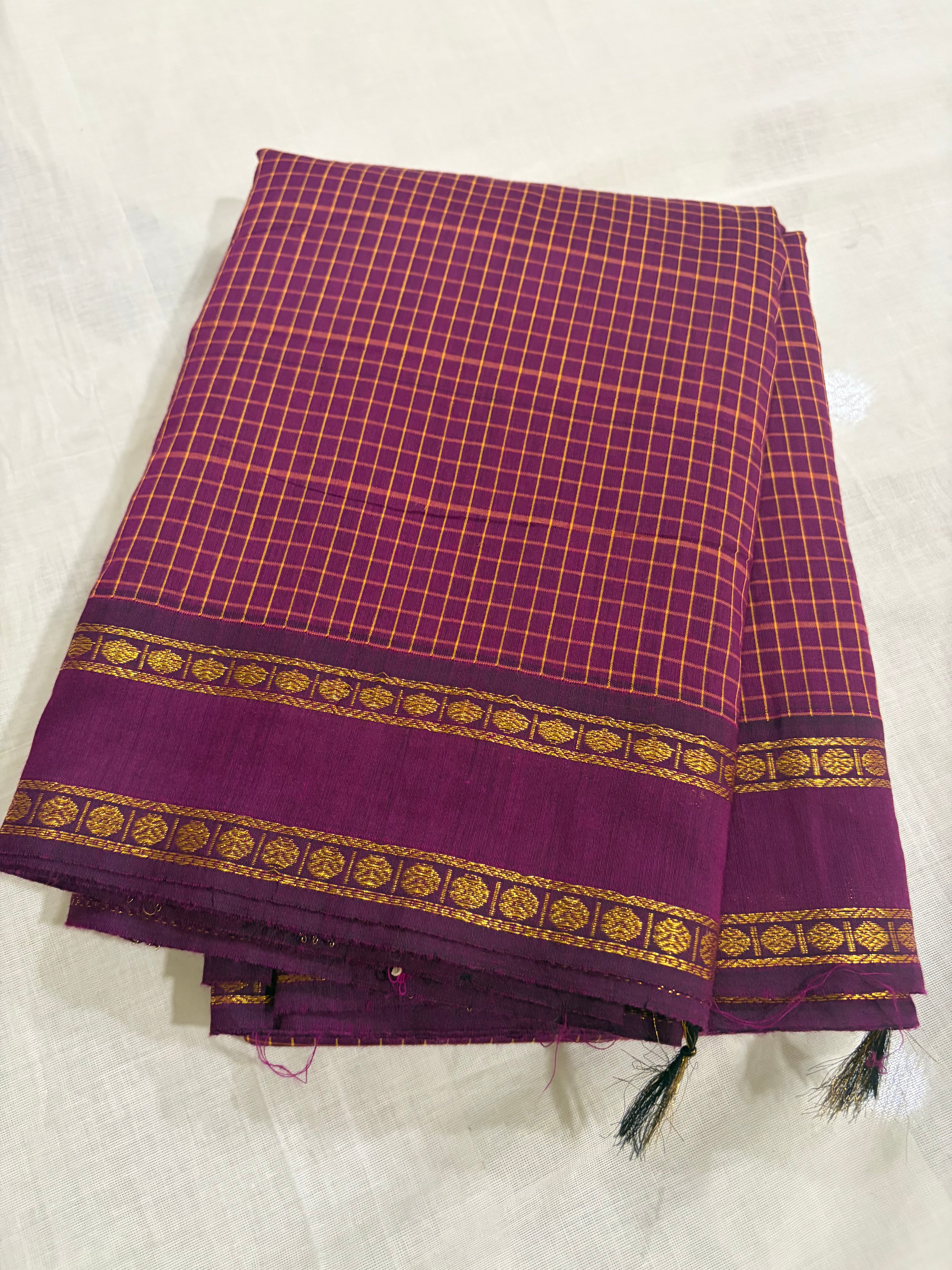 Arani checks Kalyani cotton -  purple vadamalli