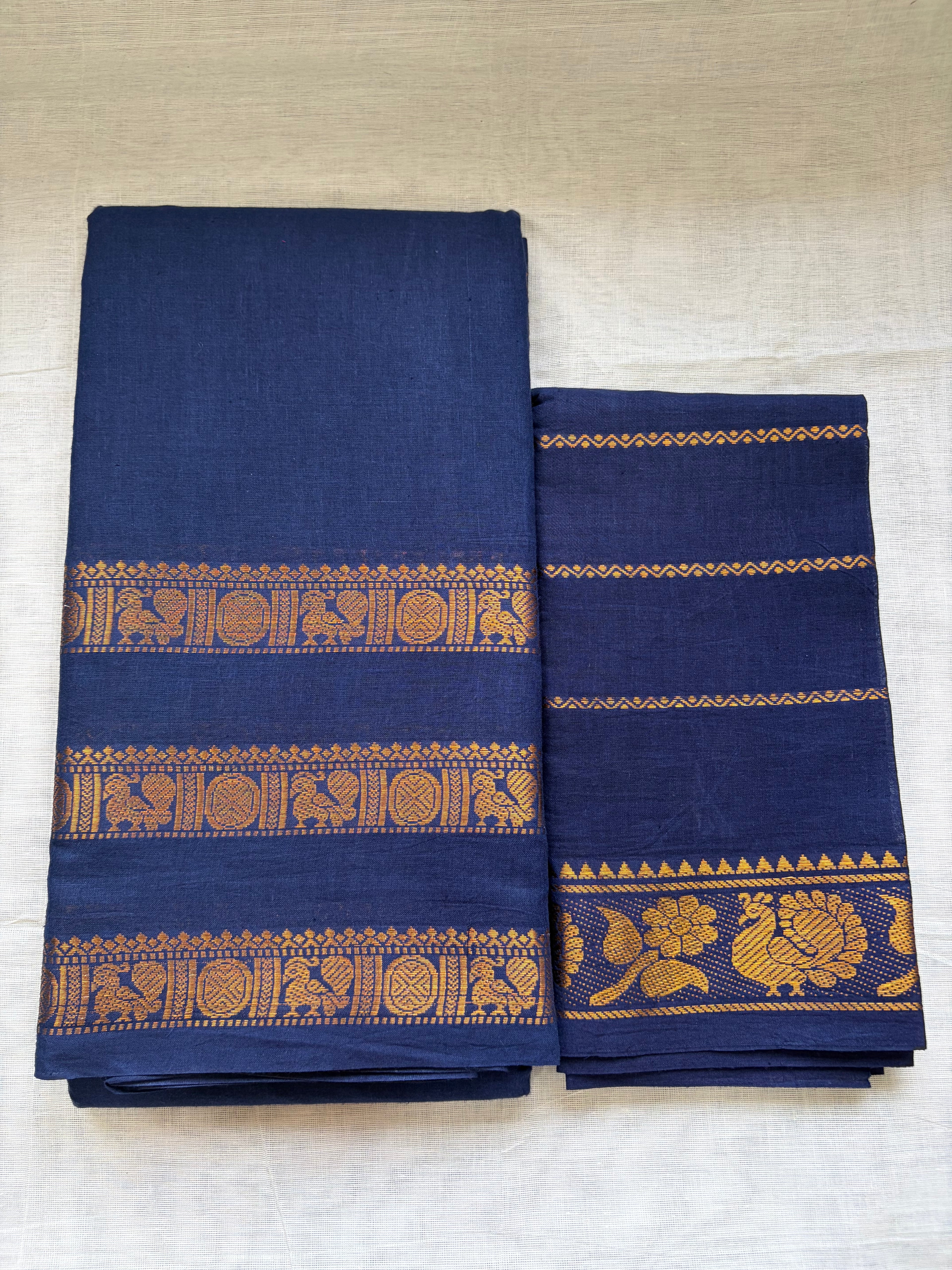 Sungudi -Kanchi border ✨Navy blue with veldhaari blouse