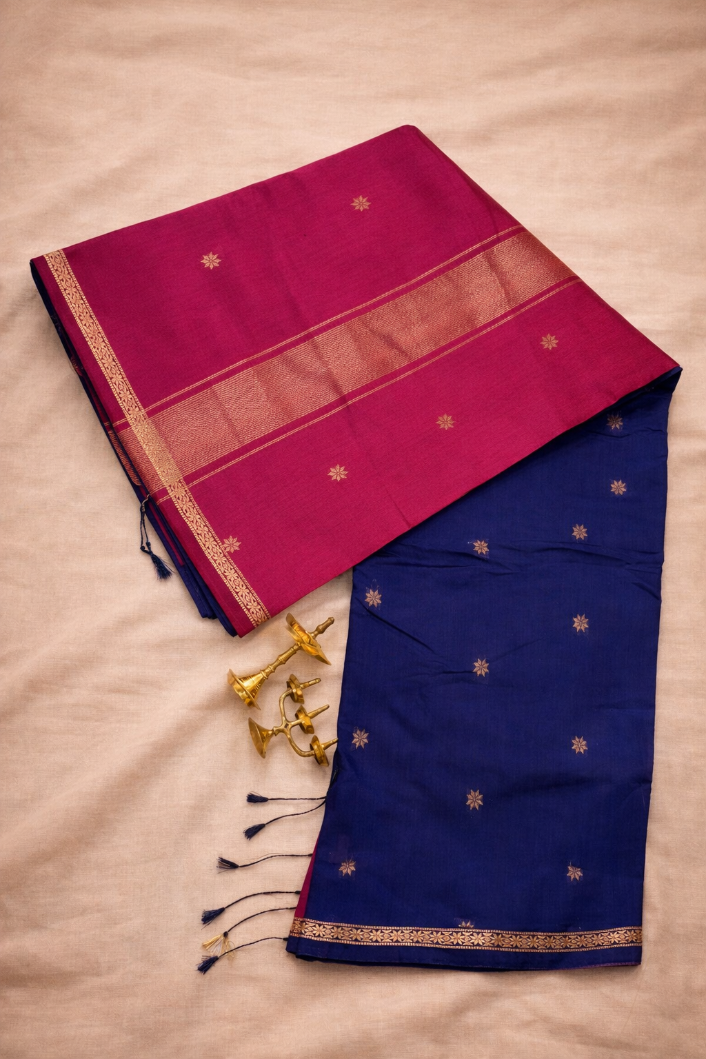 Maheshwari Silk Cotton Elegance - Royal blue with Pink