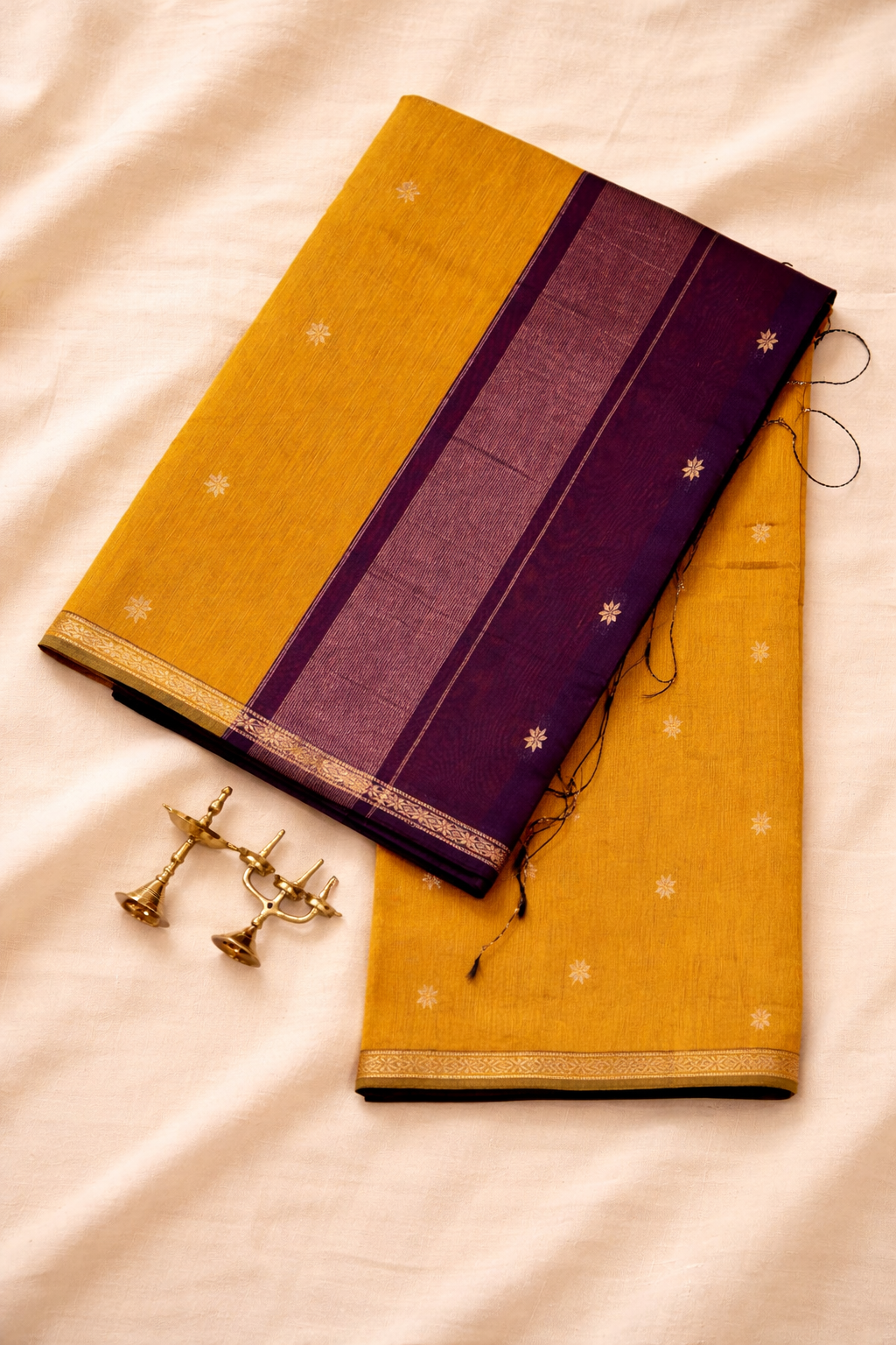 Maheshwari Soft Silk Cotton Elegance - Yellow with Purple