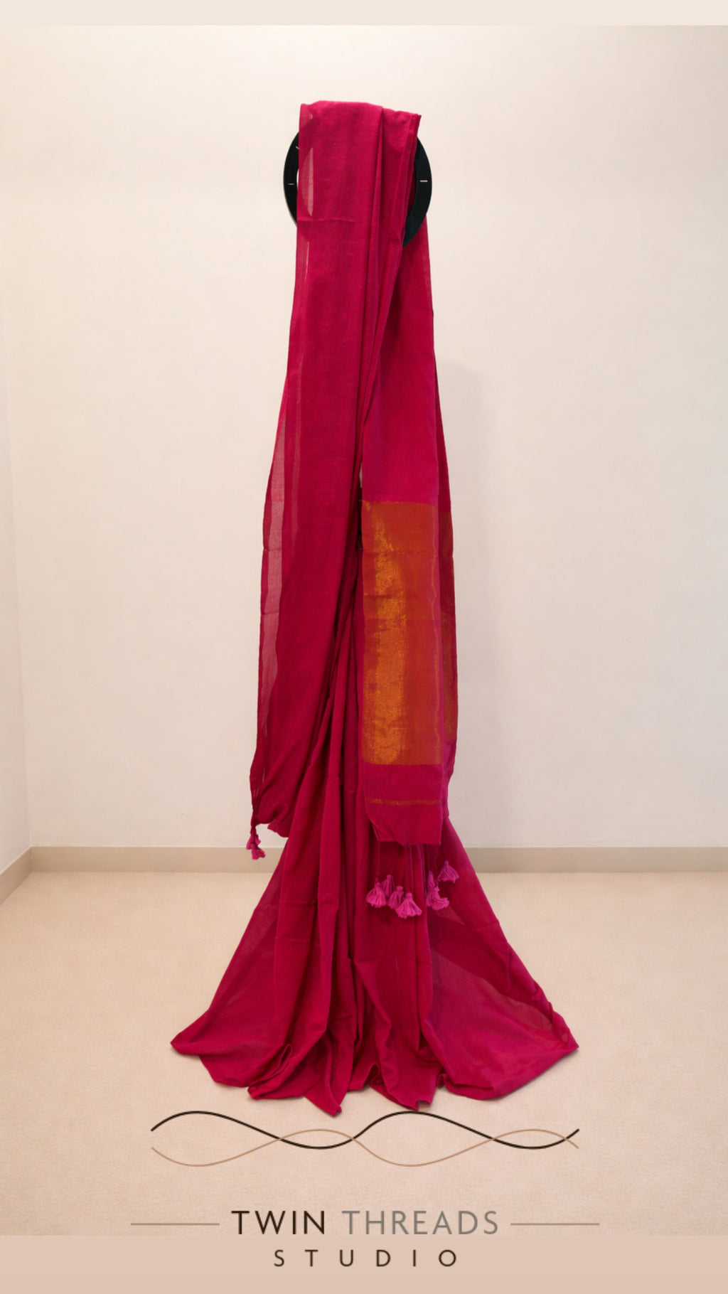 Desi cotton saree with rich tissue pallu ✨-rani pink