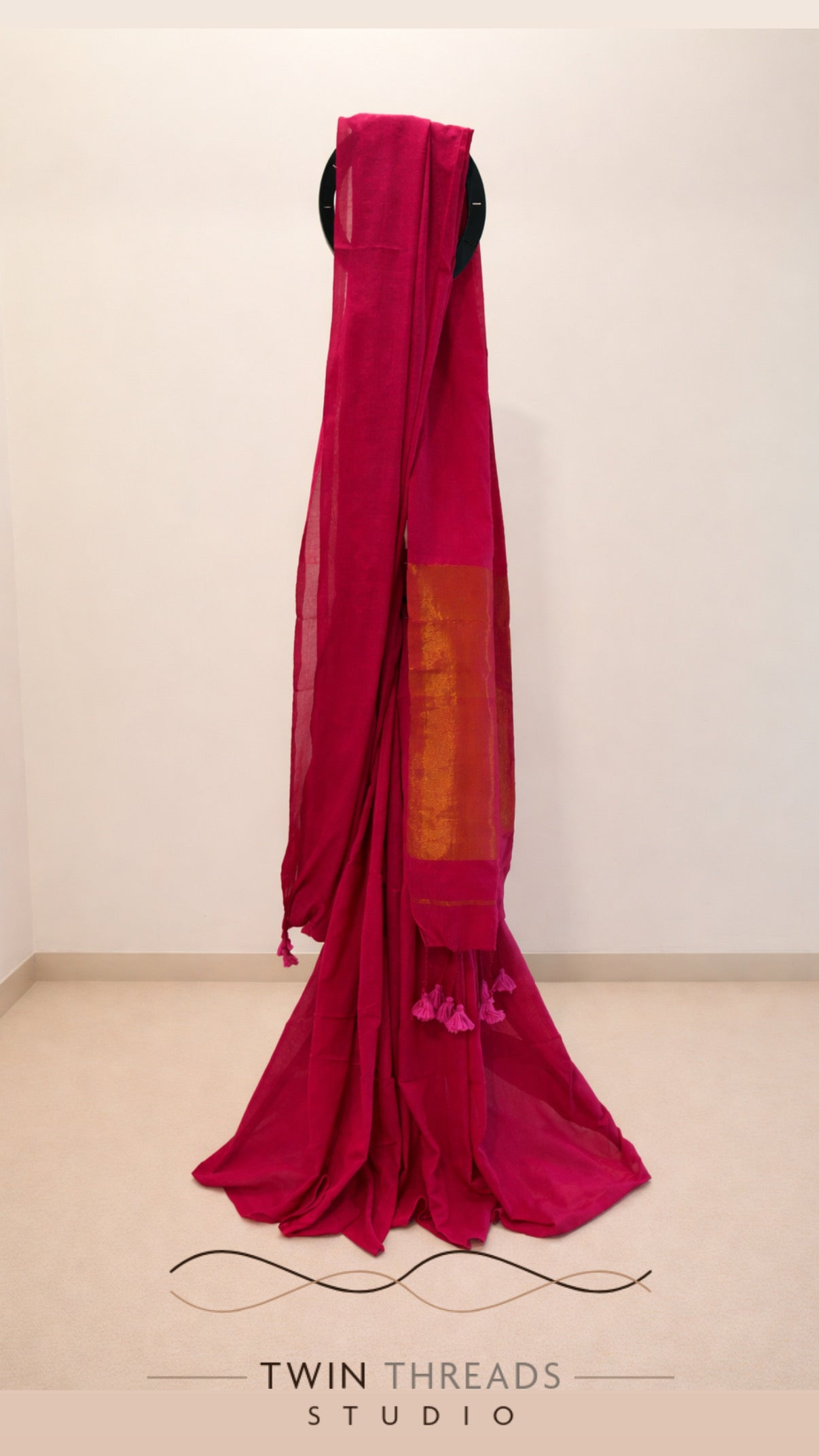 Desi cotton saree with rich tissue pallu ✨-rani pink
