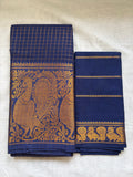 ✨Premium Sungudi Zari kattam Mayoor long Border Saree-Self colour ✨Navy blue with veldhaari blouse