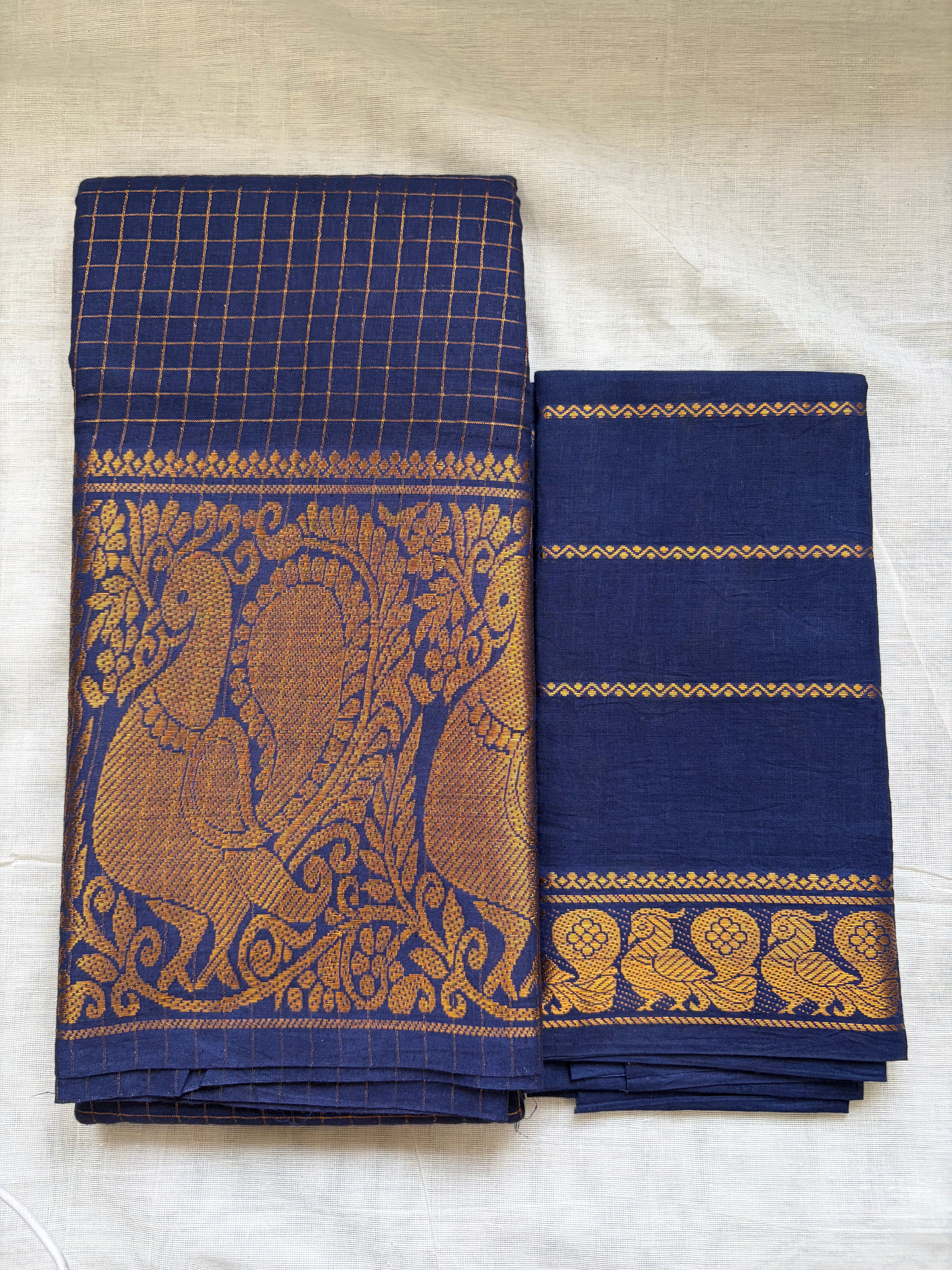 ✨Premium Sungudi Zari kattam Mayoor long Border Saree-Self colour ✨Navy blue with veldhaari blouse