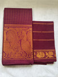 ✨Premium Sungudi Zari kattam Mayoor long Border Saree-Self colour ✨Maroon with veldhaari blouse