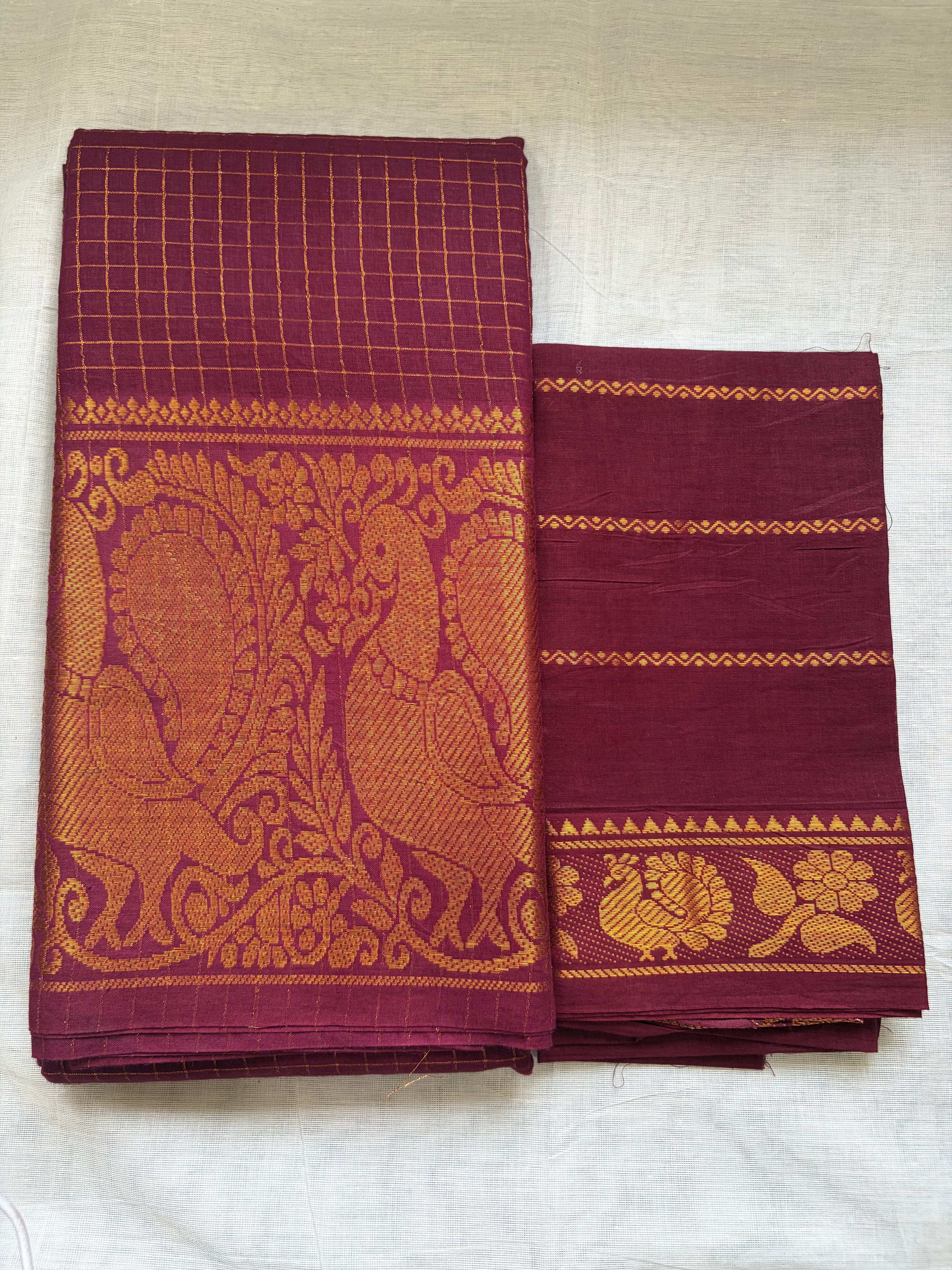 ✨Premium Sungudi Zari kattam Mayoor long Border Saree-Self colour ✨Maroon with veldhaari blouse
