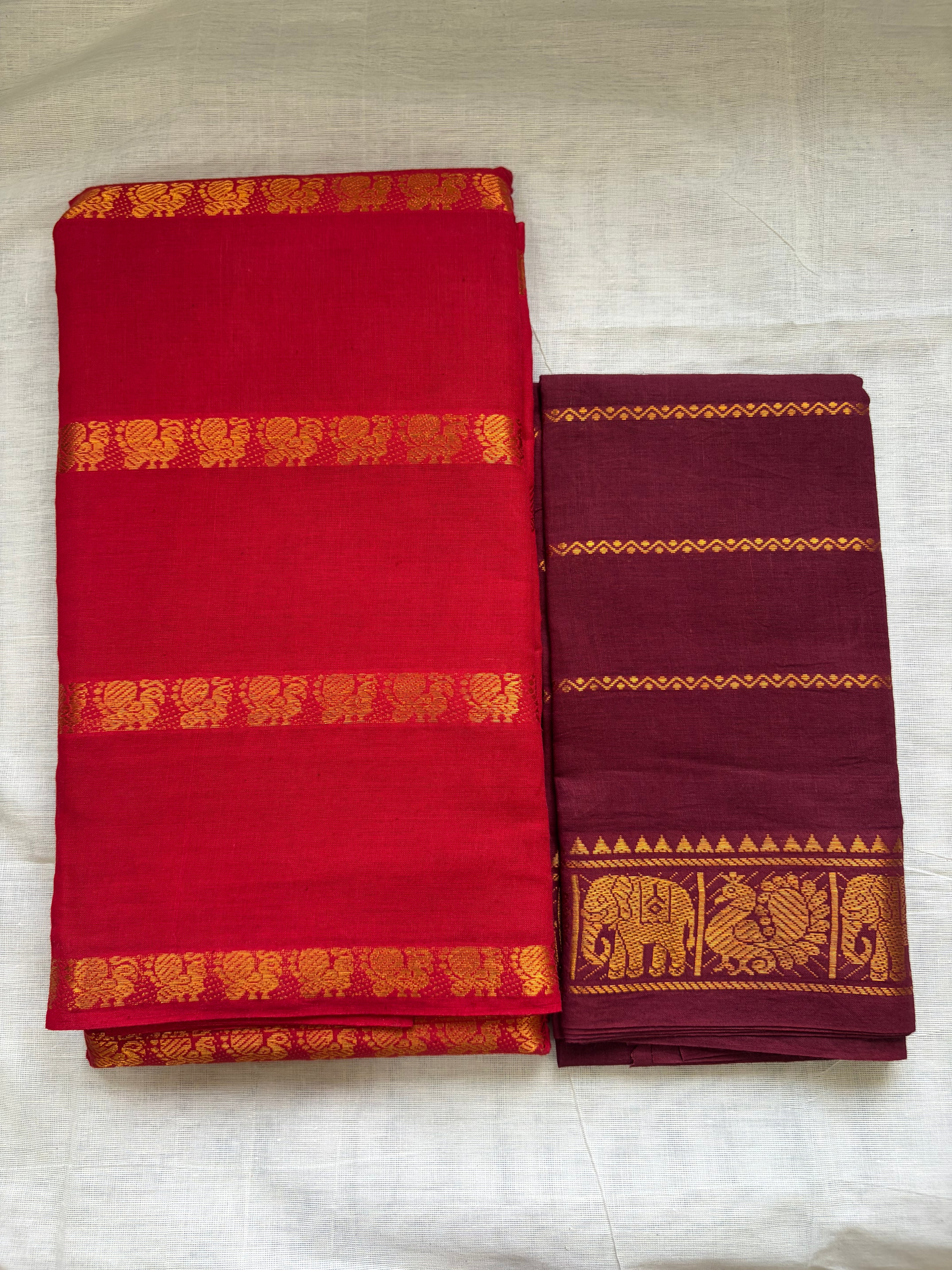 Premium Peacock Veldhaari Sungudi Saree with Contrast Blouse ✨