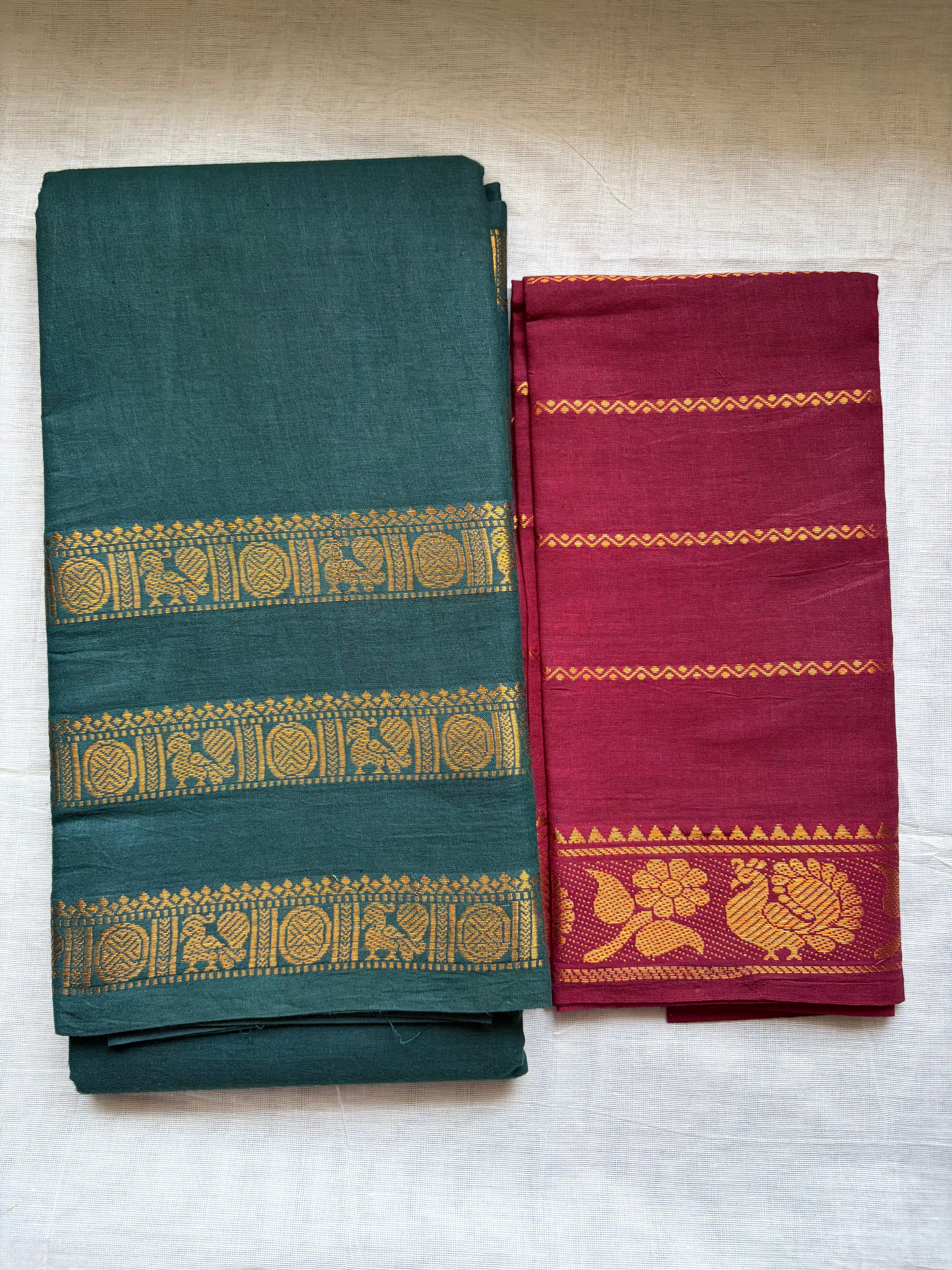 Sungudi -kanchi border ✨ Bottle green with contrast maroon blouse