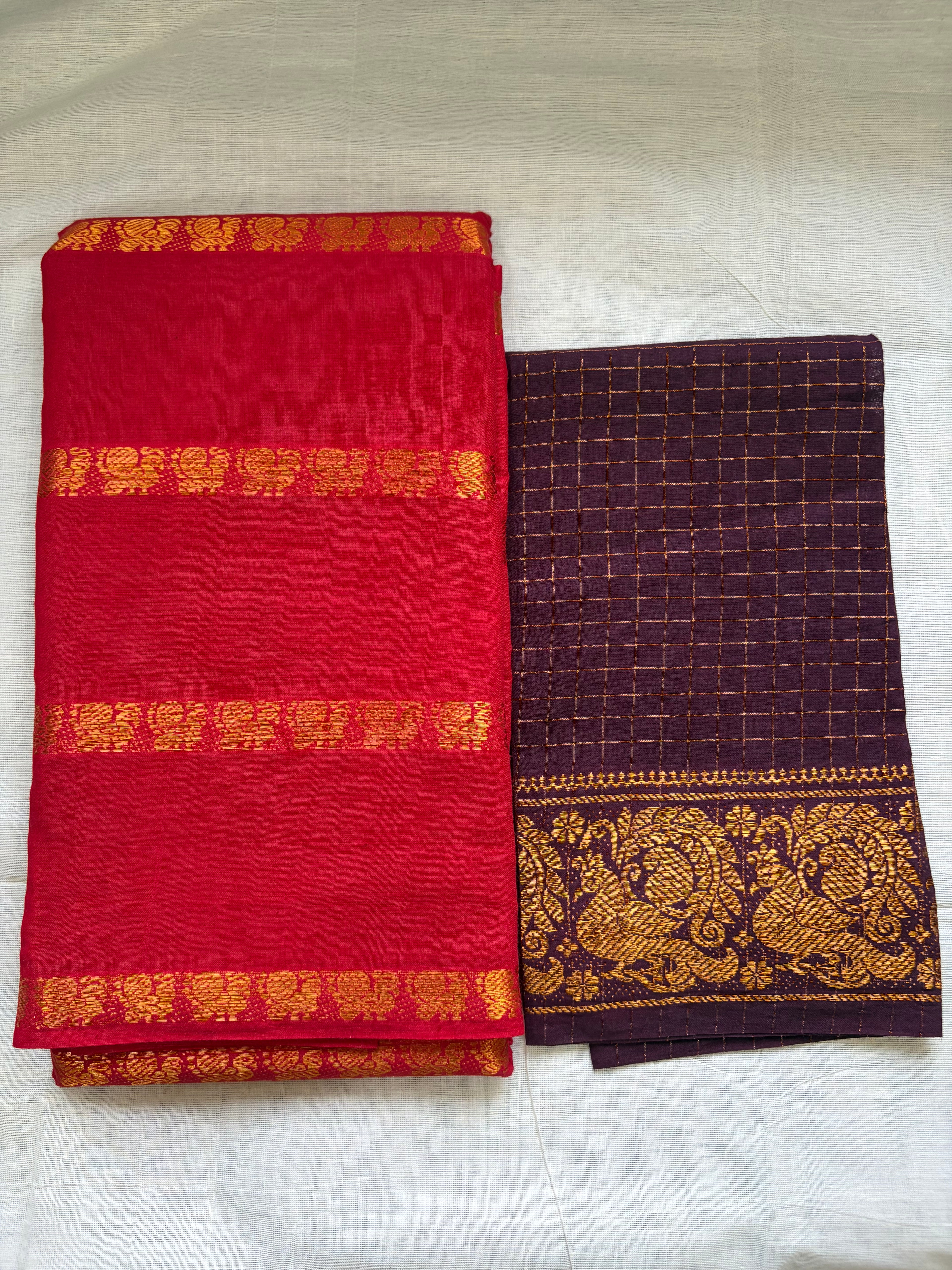 Premium Peacock Veldhaari Sungudi Saree with Contrast Blouse ✨