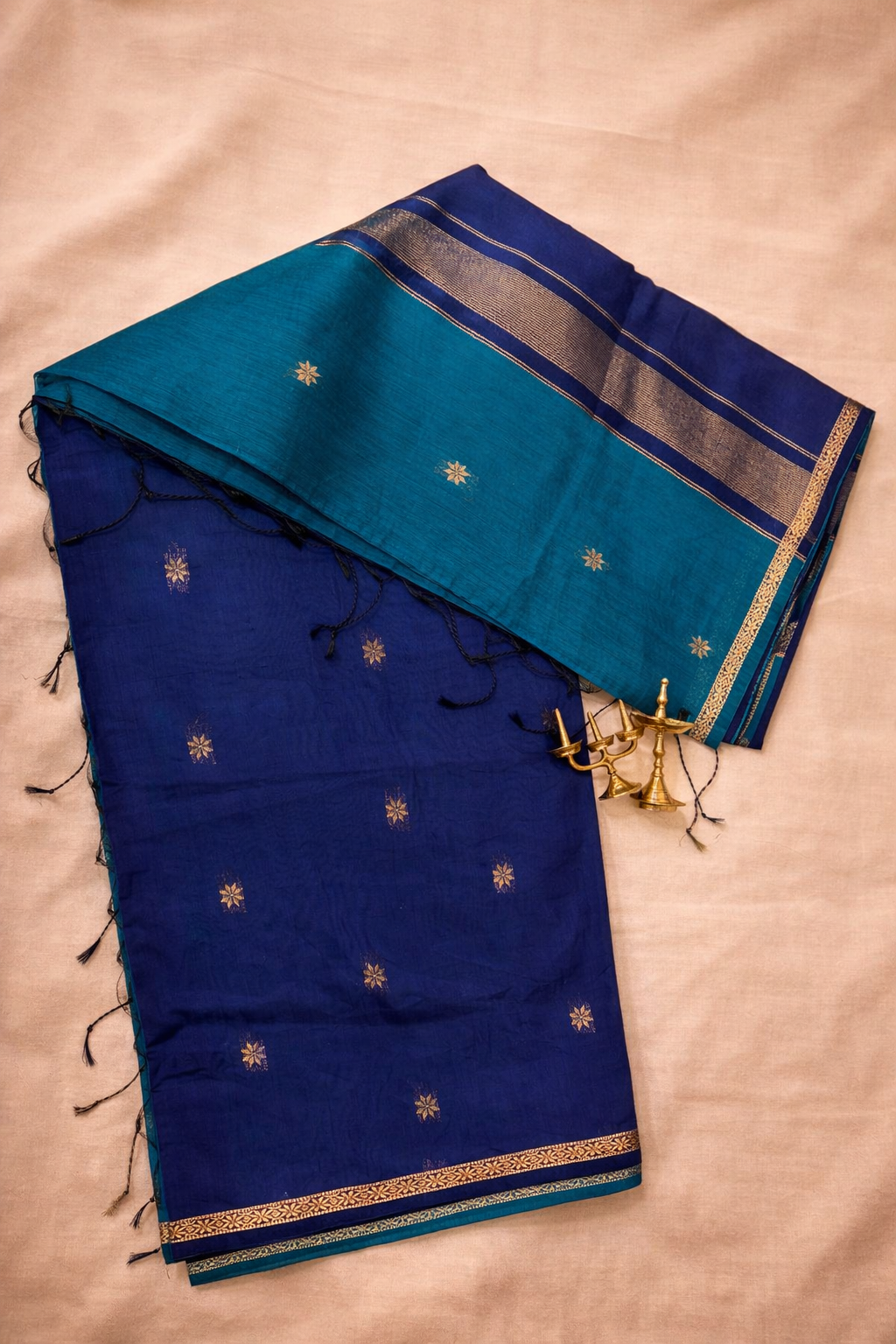 Maheshwari Silk Cotton Elegance -Peacock Blue with Royal Blue