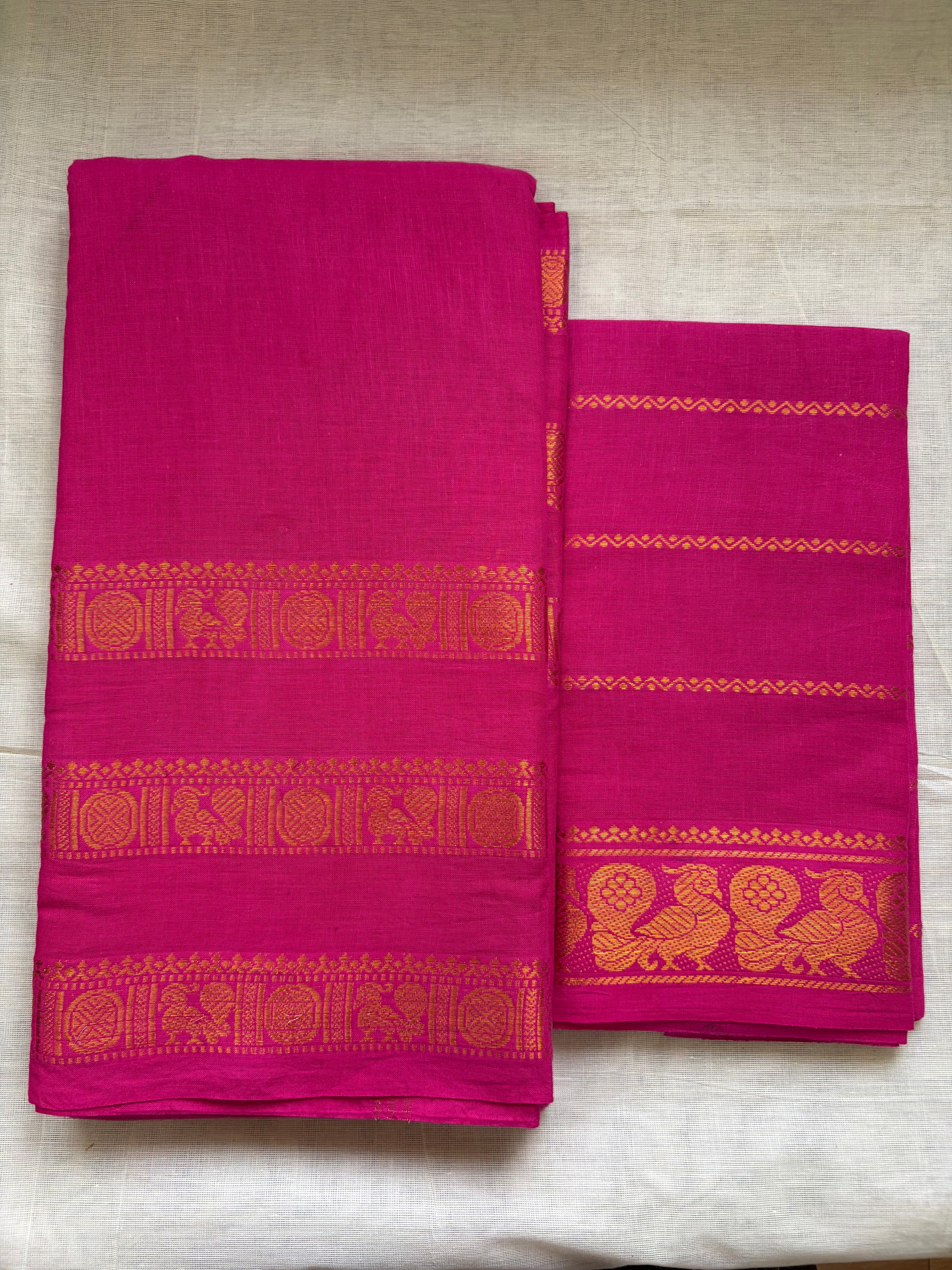 Sungudi -kanchi border ✨Magenta pink with veldhaari blouse