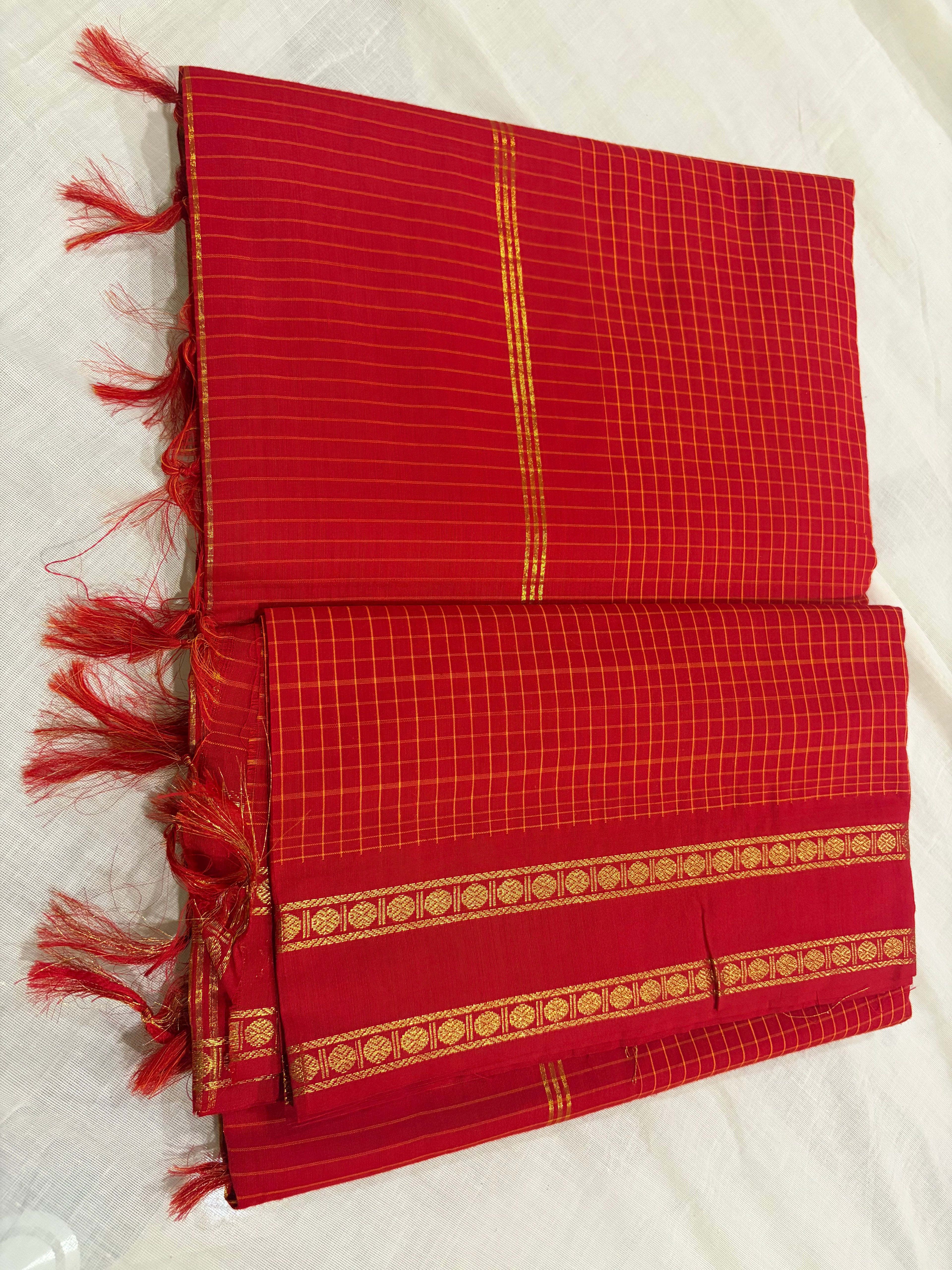 Arani checks Kalyani cotton -red