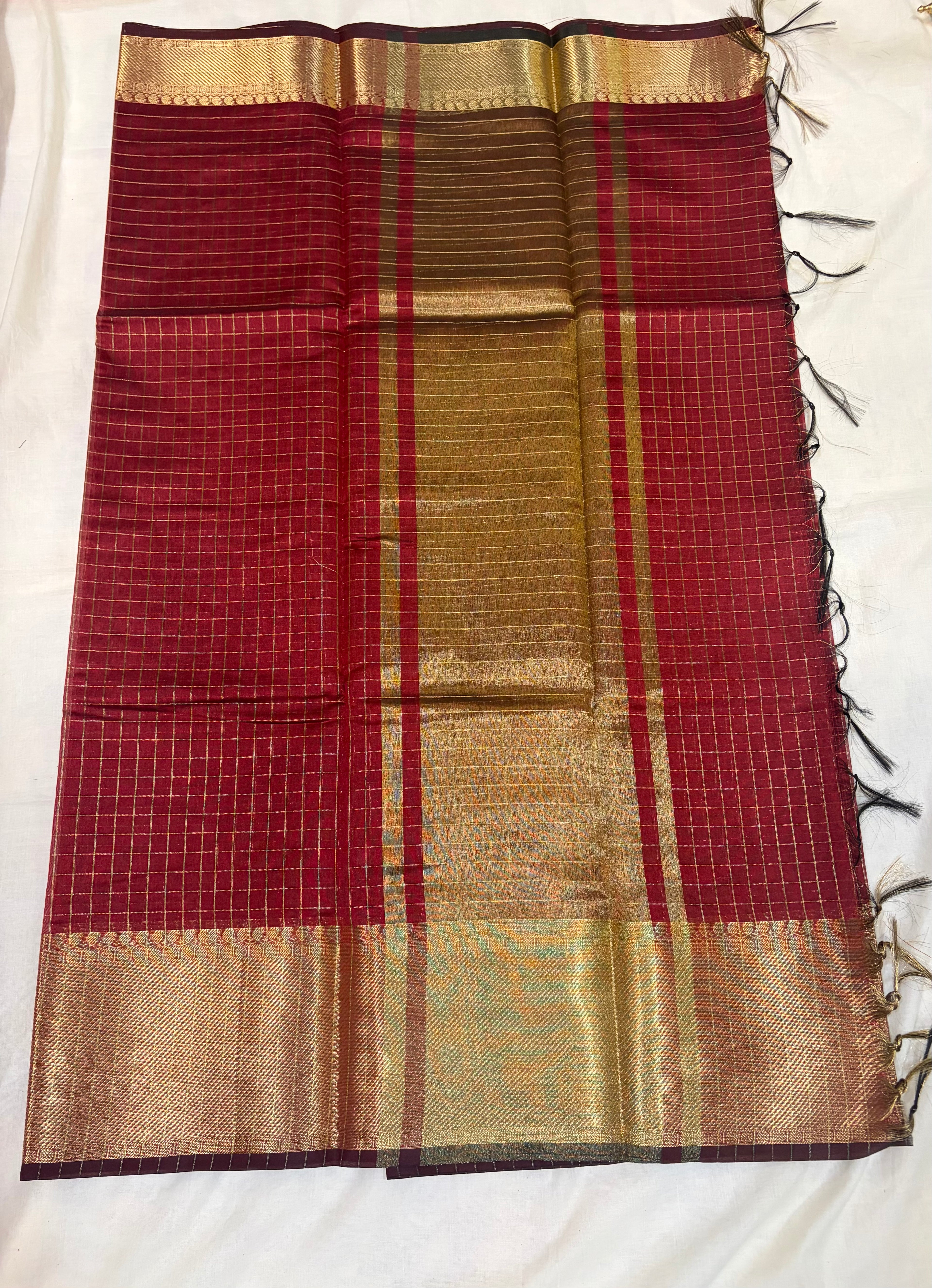 Semi Banarasi Kattan silk - Rust Maroon