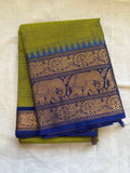 Kanchi cotton -olive with royal blue ✨