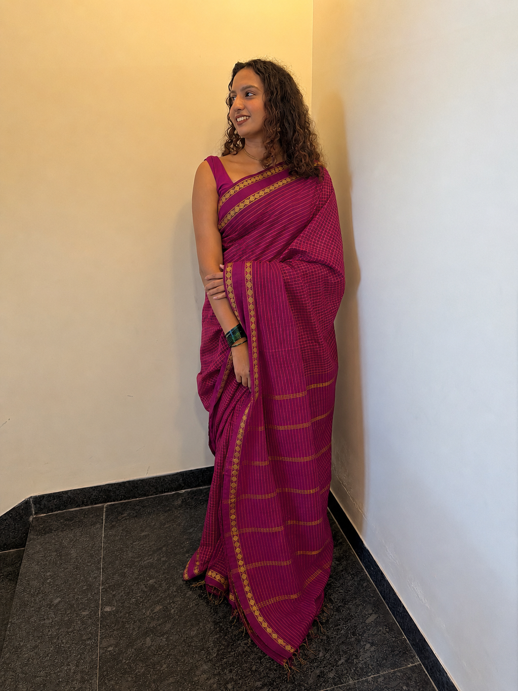 Arani checks Kalyani cotton -magenta