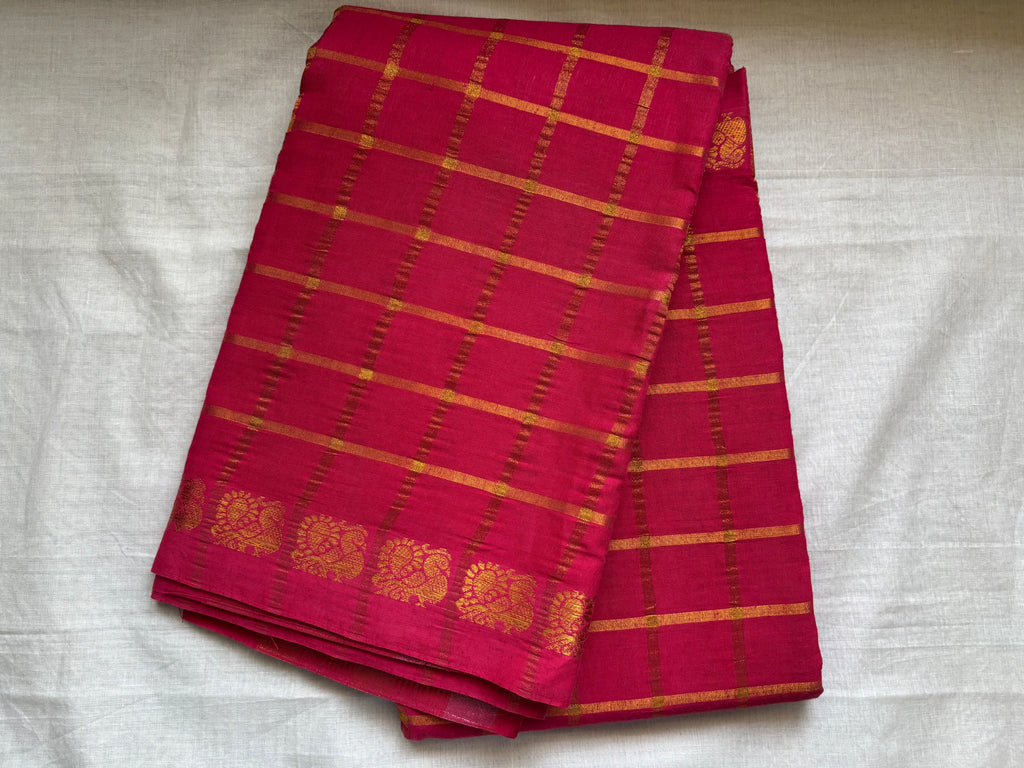 PREMIUM SUNGUDI COTTON PAVITHRA KATTAM - RANI PINK with blouse