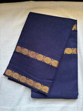 SUNGUDI SAREE WITH RETTA PATTA BORDER - NAVY BLUE with running blouse