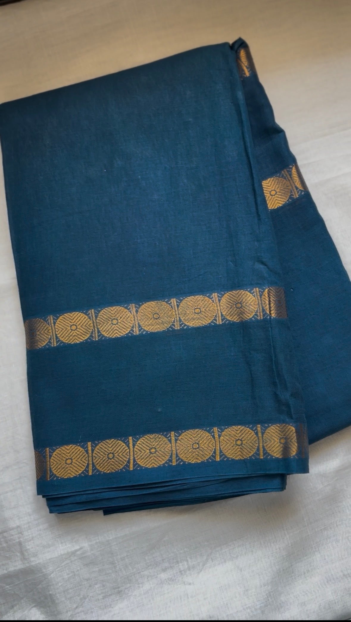 SUNGUDI SAREE WITH RETTA PATTA BORDER - PEACOCK BLUE with running blouse