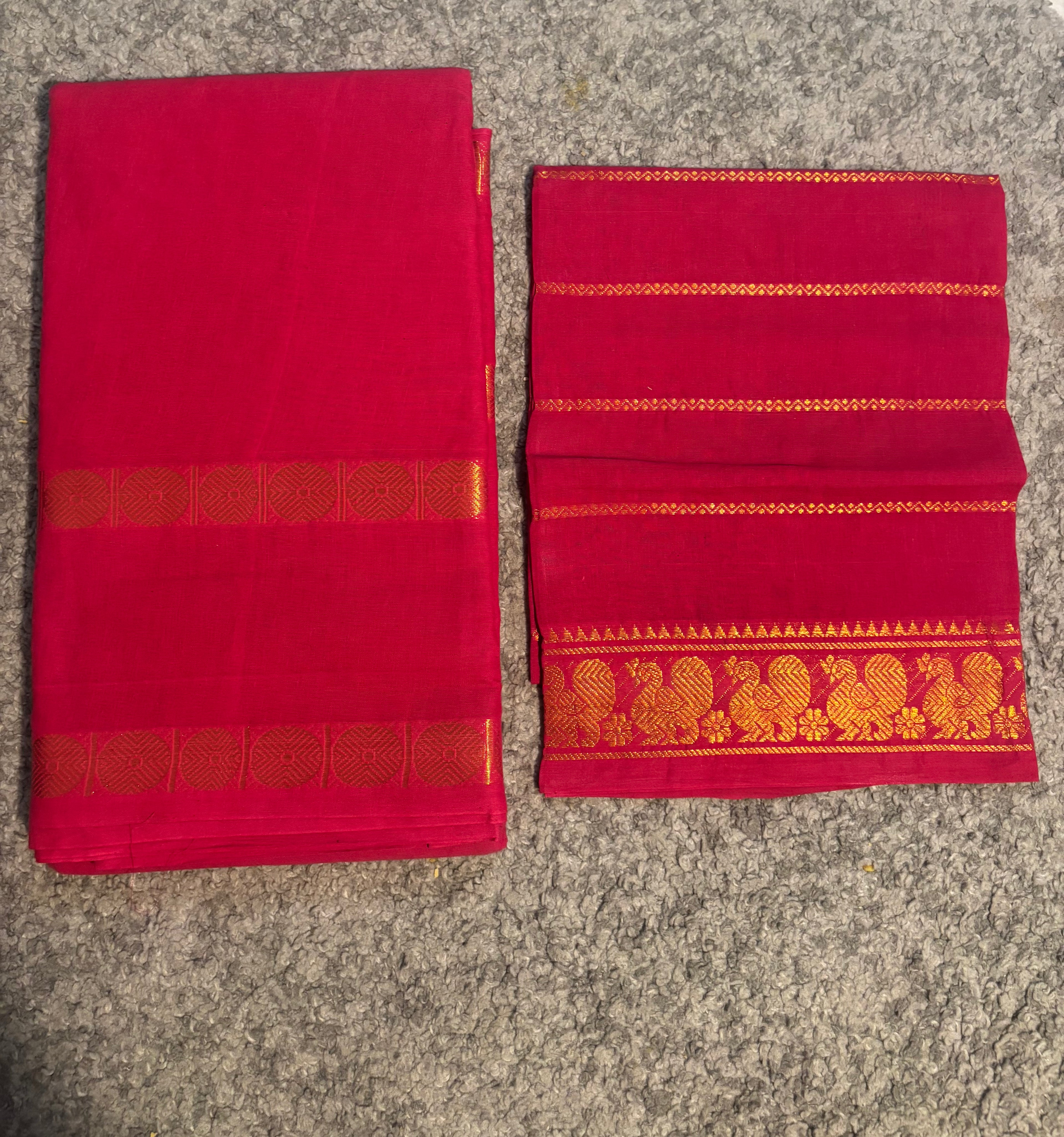 SUNGUDI SAREE WITH RETTA PATTA BORDER  WITH VELDARI BLOUSE - RANI PINK