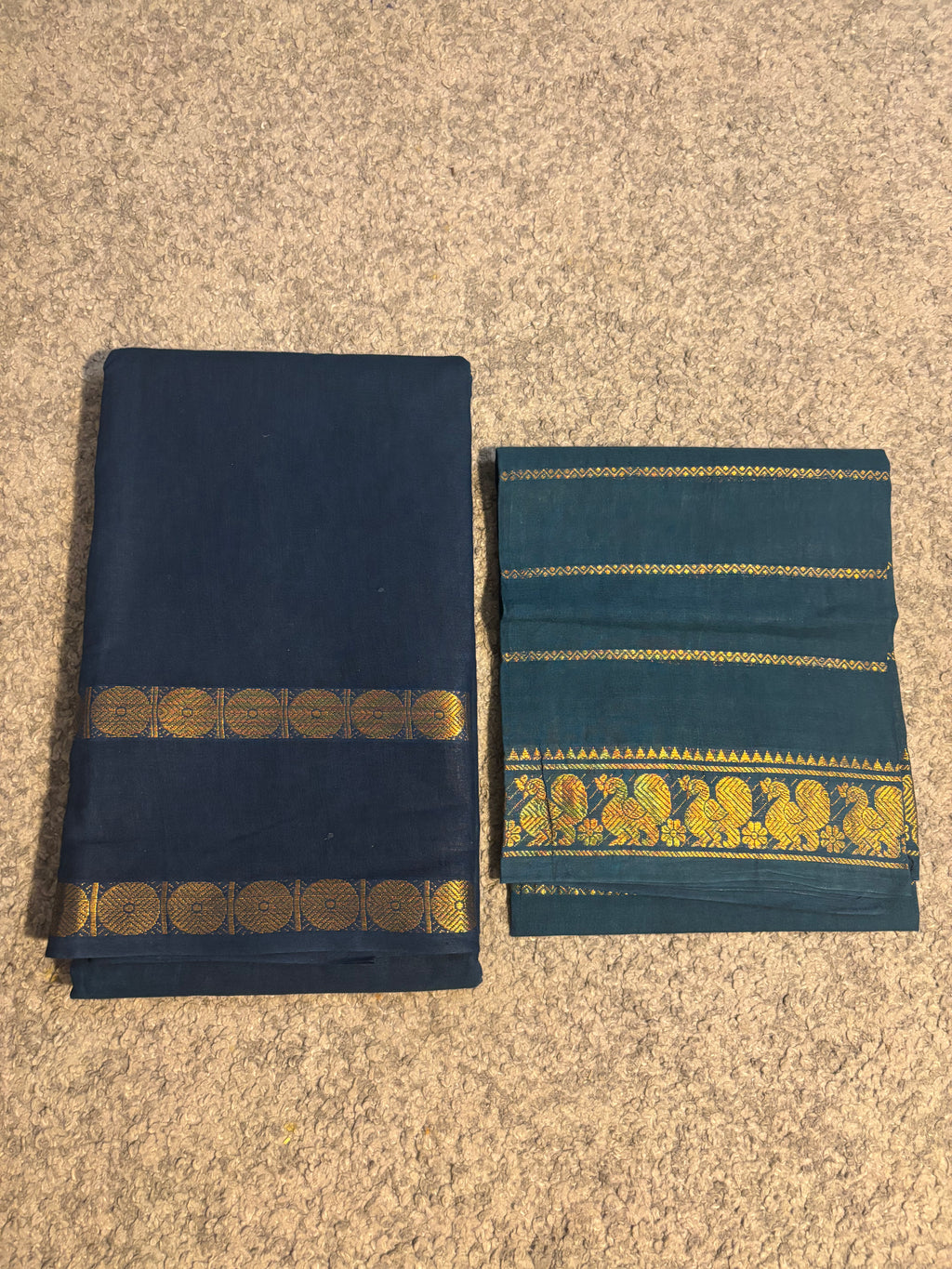 SUNGUDI SAREE WITH RETTA PATTA BORDER  WITH VELDARI BLOUSE - PEACOCK  BLUE