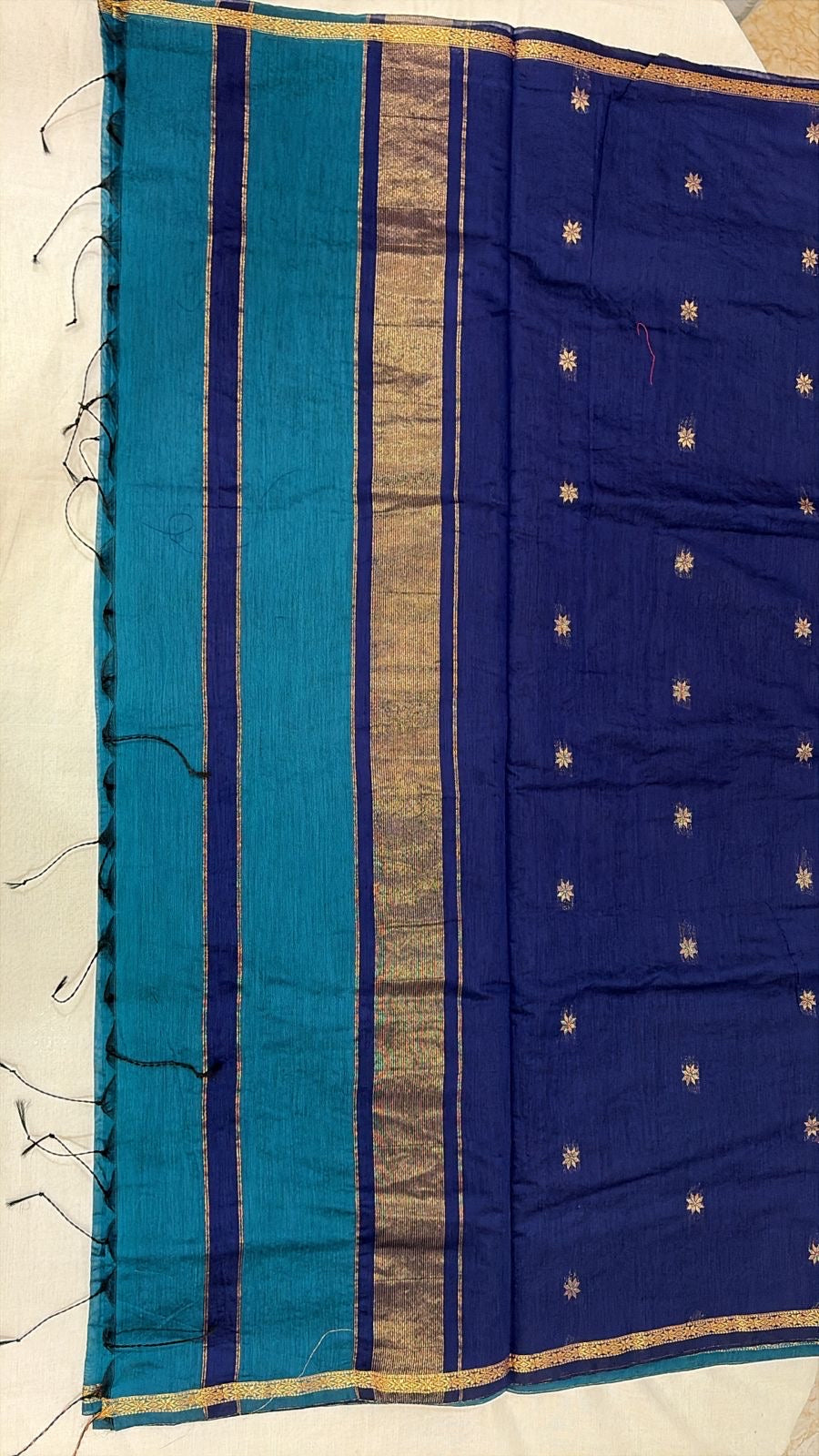 Maheshwari Silk Cotton Elegance -Peacock Blue with Royal Blue