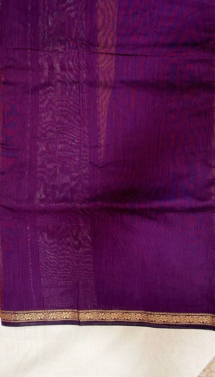 Maheshwari Soft Silk Cotton Elegance - Yellow with Purple