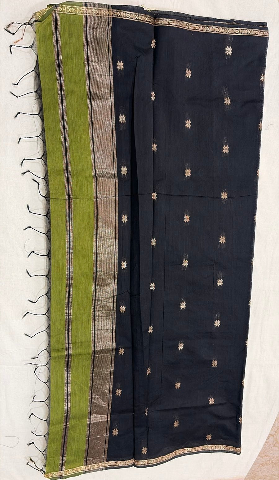 Maheshwari  Silk Cotton Elegance - Olive green with black